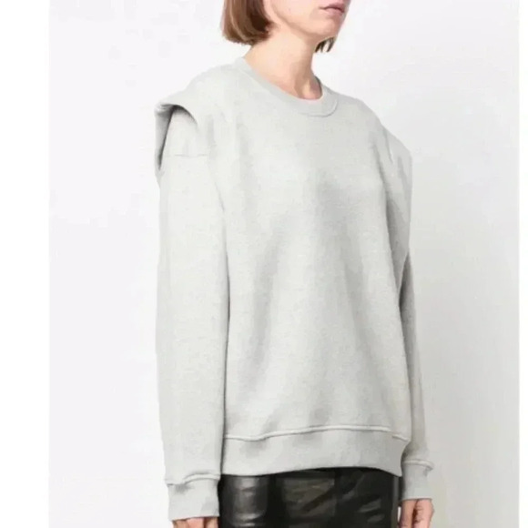 NWT IRO Paris Lusse Pleated Crewneck Sweatshirt Top Mixed Gray Grey S - Picture 2 of 7